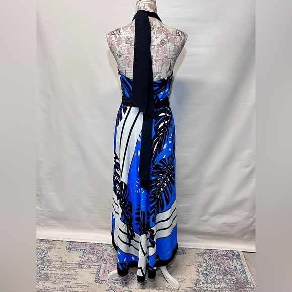 REISS ERIN Royal blue and white palm print halter neck maxi dress size 2. - Picture 8 of 13